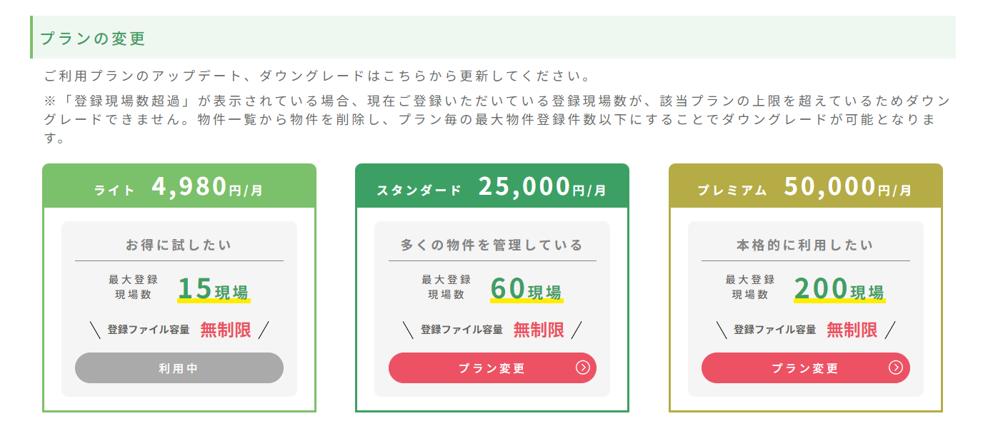 選択可能なプラン